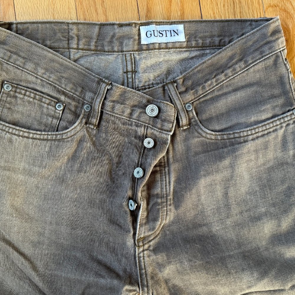Gustin Downtown Brown Straight Leg Selvedge Jeans Size 34 (33x32) Raw